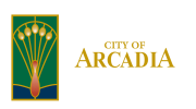 The city of arcadia logo on a green background