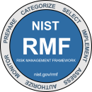 A blue circle with the words nist rmf on it